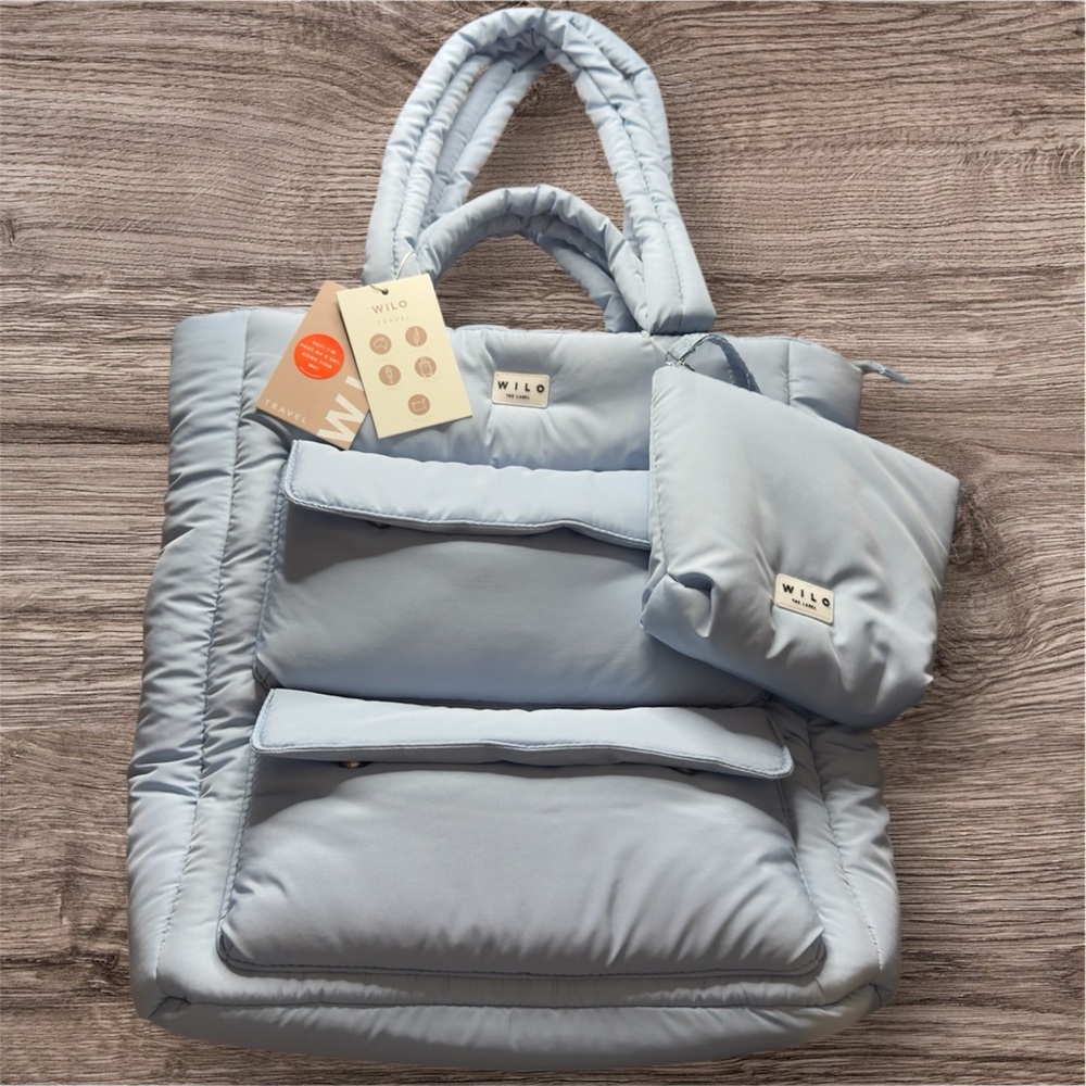 Wilo the Label Light Dusty Blue Quilted Tote Bag